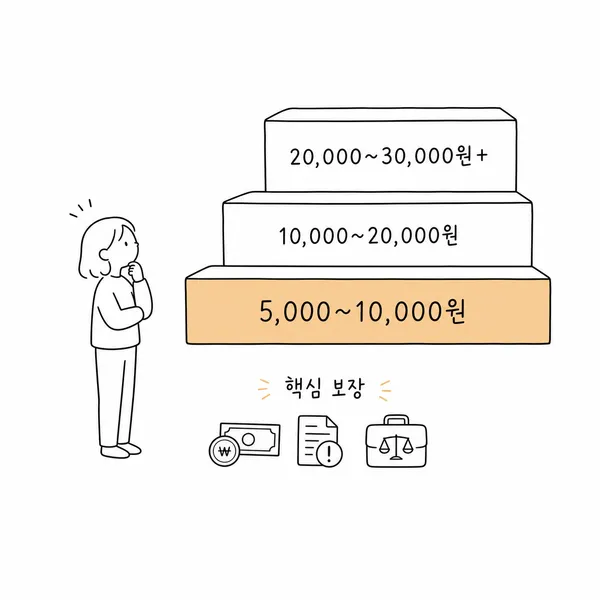 운전자보험 보험료 구간과 핵심 담보 우선순위를 보여주는 그림