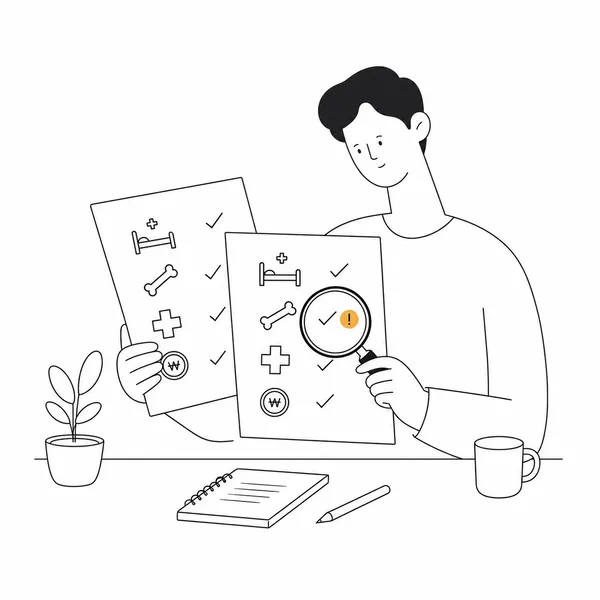 중복 특약과 불필요한 보장을 점검하는 보험 서류 그림