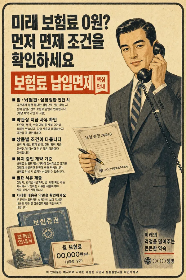 보험료 납입면제 조건을 설명하는 보험 안내 이미지