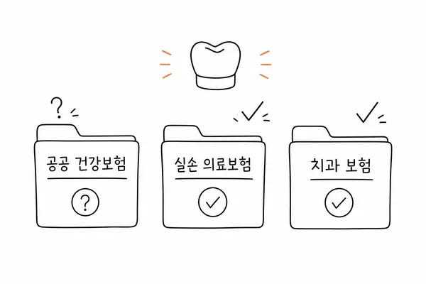 국민건강보험 실손보험 치아보험의 크라운 보장 차이를 비교한 이미지