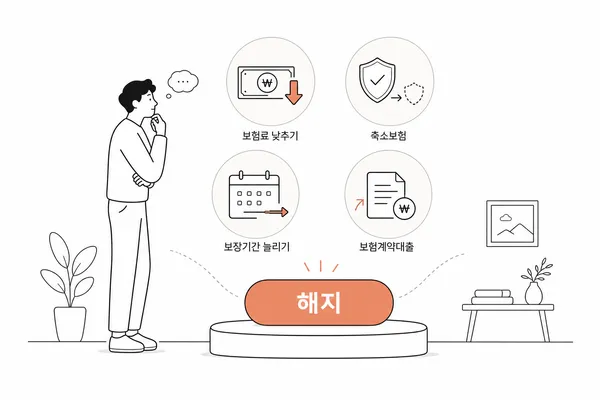 보험 해지 전 감액, 감액완납, 연장정기보험, 보험계약대출 같은 대안을 살펴보는 이미지