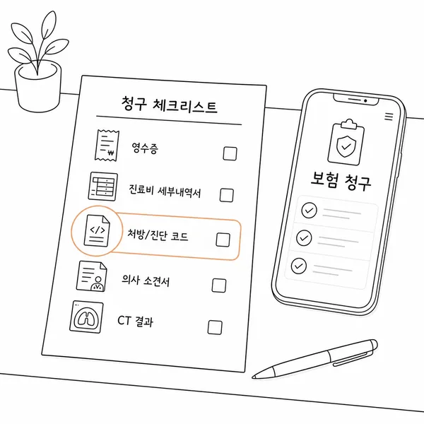 CT 실비 청구에 필요한 영수증과 세부내역서 체크리스트 일러스트