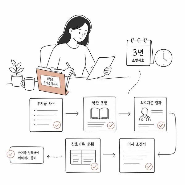 보험금 지급 거절 통보 후 확인해야 할 서류를 정리하는 이미지