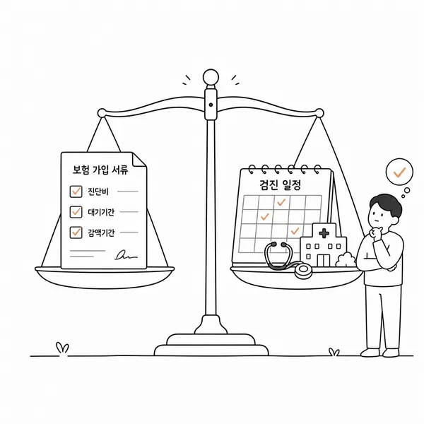 암보험 보장 조건과 건강검진 계획을 함께 비교하는 이미지