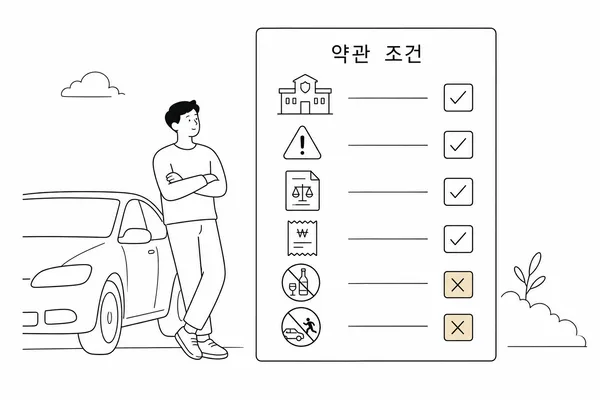 변호사선임비용 특약의 보장 조건과 제외 사항을 체크리스트로 보여주는 일러스트