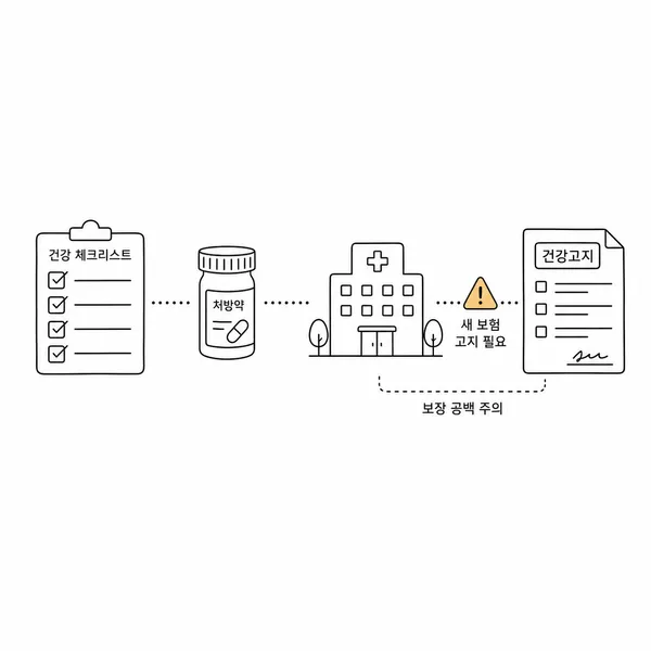 의료 기록과 보험 청약서를 비교하며 고지의무를 확인하는 일러스트