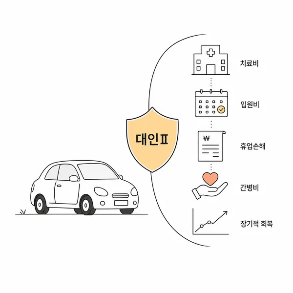 큰 사고에서 대인배상Ⅱ가 초과 손해를 대비하는 이미지