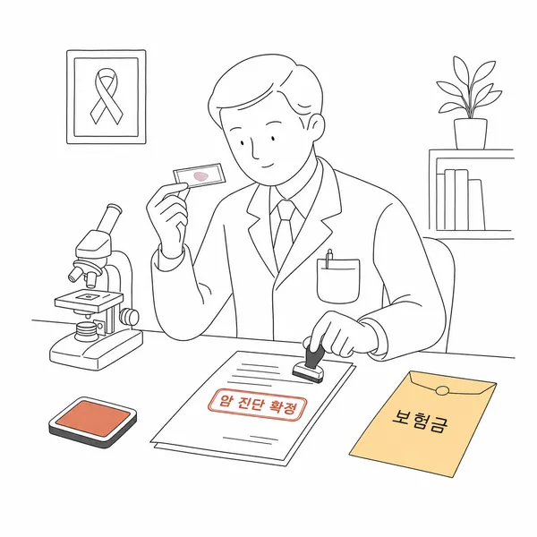 암 진단 확정과 암진단비 지급 조건을 설명하는 이미지