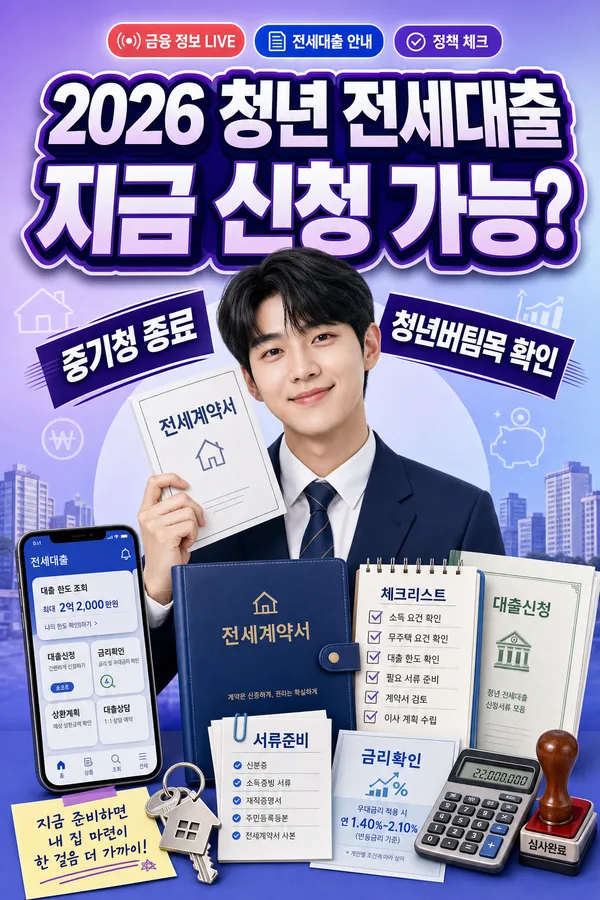 중소기업 청년 전세대출 조건과 청년전용 버팀목전세자금대출을 확인하는 청년 이미지