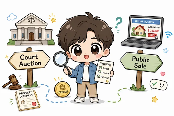 공매와 경매의 핵심 차이를 비교하는 초보 투자자 일러스트