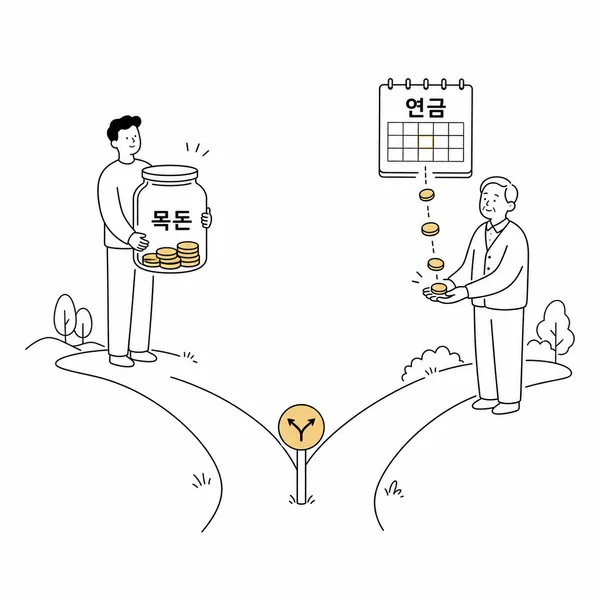 목돈 마련 목적의 저축보험과 매달 연금 수령 목적의 연금보험을 비교한 그림