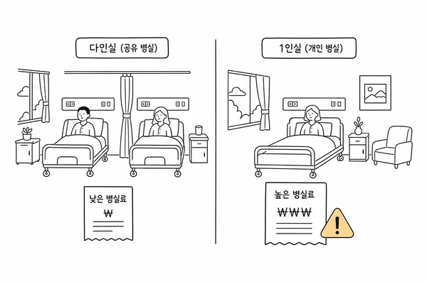 1인실과 2인실 병실료 차이를 비교하는 이미지