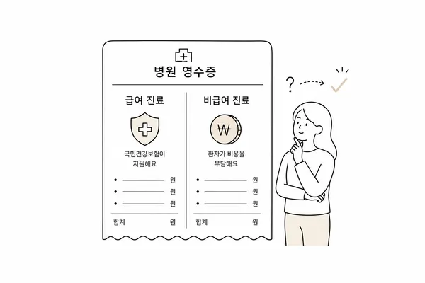 병원 영수증의 급여와 비급여 항목 설명 이미지