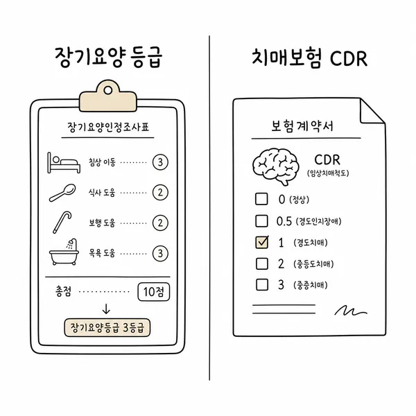 장기요양등급과 민간 치매보험 CDR 기준 비교 이미지