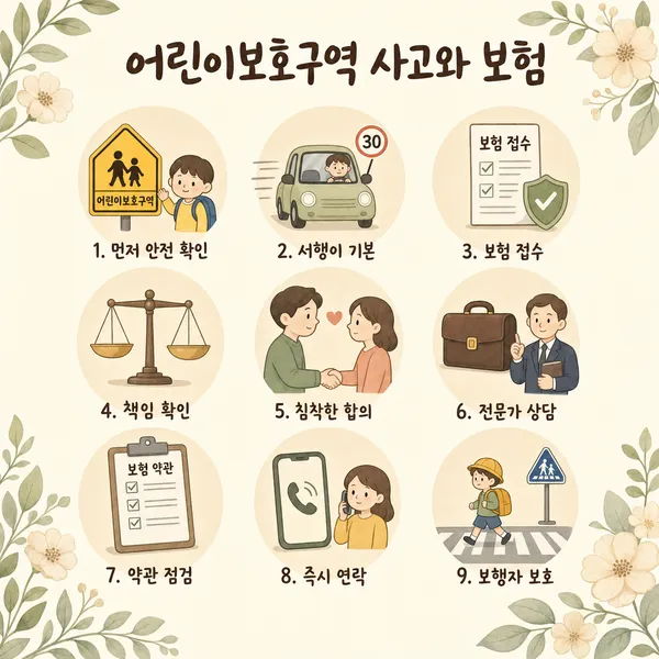 스쿨존 사고와 운전자보험 보장 핵심 내용을 안내하는 일러스트