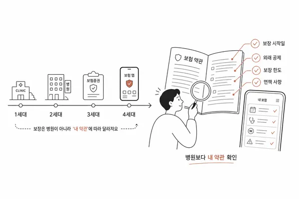 실손보험 1세대부터 4세대까지의 가입 시기와 약관을 확인하는 이미지