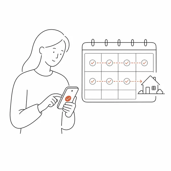 휴대전화 자동이체와 월별 납입 일정을 관리하는 모습의 일러스트