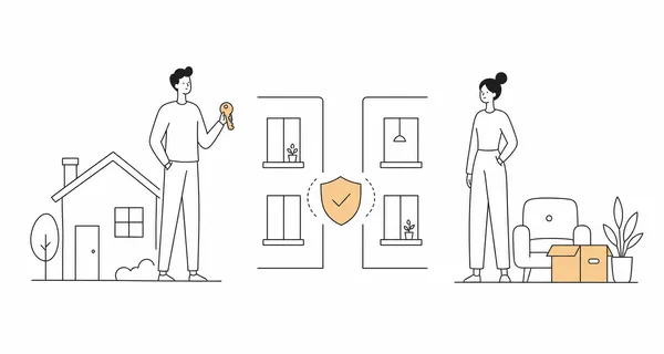 집주인과 세입자의 주택화재보험 확인 항목을 비교한 일러스트