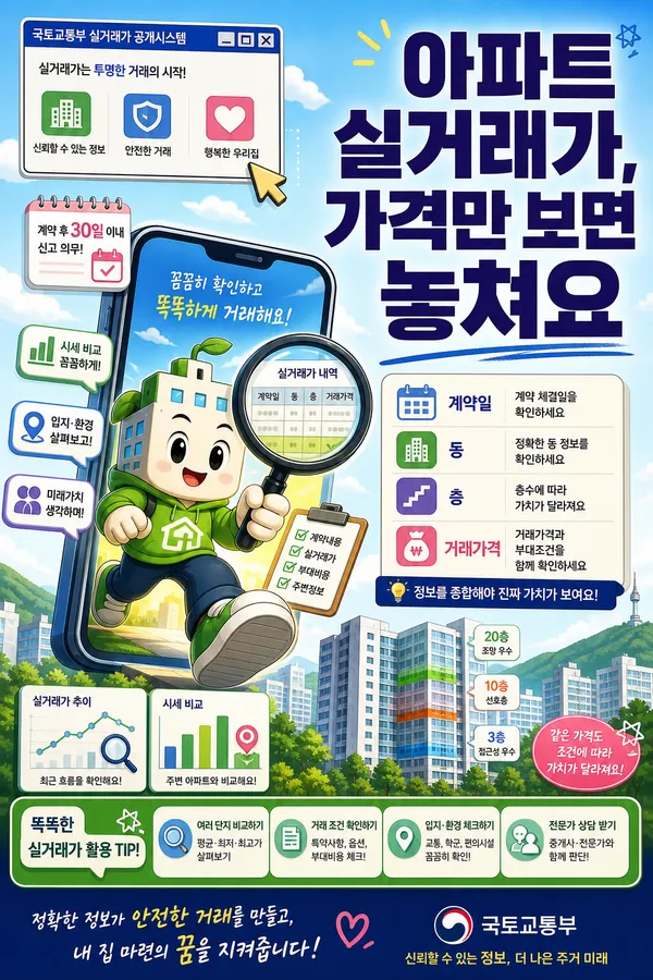 아파트 실거래가를 계약일과 동·층 정보까지 함께 확인하는 모습