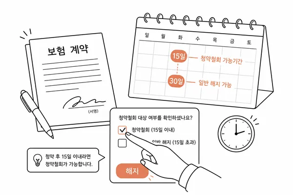 보험 청약 직후 달력의 15일과 30일 기한을 확인하는 모습