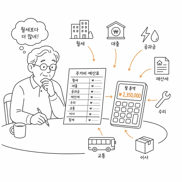 월세와 관리비, 세금, 수선비를 합쳐 총주거비를 계산하는 시니어