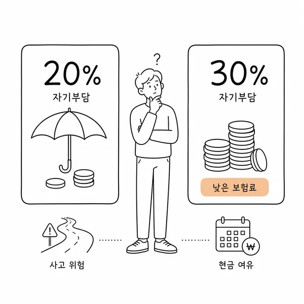 자동차보험 자기부담금 20퍼센트와 30퍼센트 조건을 비교하는 운전자